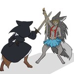 anthro bottomwear clothing duo female fight katana melee_weapon nun skirt sword swordfight weapon unknown_artist tama-tama canid canine canis eurasian_red_squirrel hybrid kangaroo macropod mammal marsupial rodent sciurid tree_squirrel wolf 1:1