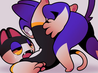 anal anthro bodily_fluids crying duo eye_contact fangs looking_at_another male male/male open_mouth paws raised_leg raised_tail sex tail tears teeth nulldjqtdma animal_crossing nintendo punchy_(animal_crossing) rover_(animal_crossing) domestic_cat felid feline felis mammal absurd_res hi_res