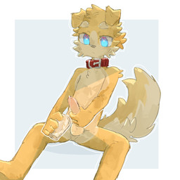 5_fingers anthro arm_tuft balls blue_eyes blush bodily_fluids body_blush chest_tuft collar cum cum_in_a_cup cum_in_container cum_string eyebrow_tufts facial_tuft fingers floppy_ears fluffy fluffy_tail foreskin fur genital_fluids genitals grey_nose kemono male male_anthro masturbation multicolored_body multicolored_fur nude_anthro nude_male penis penis_blush perineum red_collar shoulder_tuft simple_background sitting solo tail tan_balls tan_body tan_fur tan_penis tuft two_tone_body two_tone_fur white_background yellow_body yellow_fur young young_anthro young_male regcron crowl_(regcron) canid canine canis domestic_dog mammal 1:1 2026 hi_res