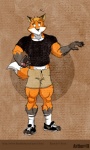 anthro biped black_body black_fur black_nose blonde_hair clothed clothing dipstick_tail front_view fur gloves_(marking) hair leg_markings male markings muscular muscular_anthro muscular_male orange_body orange_fur pawpads pecs short_hair socks_(marking) solo standing tail tail_markings transformation white_body white_fur rthur canid canine fox mammal