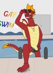 3_toes anklet anthro clothed clothing eyewear feet freckles genitals half-erect jewelry looking_at_viewer male penis pool red_body shark_tooth_necklace smile solo speedo speedo_only sunglasses swimwear toes topless wet wet_body wings aaron_amethyst friendship_is_magic hasbro my_little_pony mythology garble_(mlp) dragon mythological_creature mythological_scalie scalie absurd_res hi_res