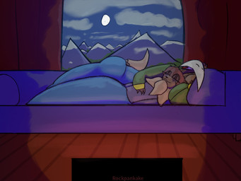 anthro anthrofied brown_body cuddling duo electronics furniture lying male mountain multicolored_body night sleeping sofa television text two_tone_body white_body rockpankake nintendo pokemon roi_(rockpankake) eevee generation_1_pokemon miteling pokemon_(species) 2025 4:3 digital_media_(artwork) english_text hi_res
