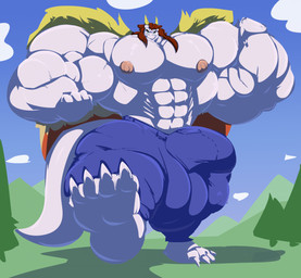 4_fingers 4_toes abs anthro balls barefoot big_balls big_bulge big_muscles big_pecs big_penis bottomwear brown_hair bulge clothed clothing cloud day denim denim_bottomwear denim_clothing feet fingers fist flexing forest genitals grin hair horn huge_balls huge_bulge huge_muscles huge_pecs huge_penis hyper hyper_balls hyper_bulge hyper_genitalia hyper_muscles hyper_penis jeans long_hair looking_at_viewer male marching muscular muscular_anthro muscular_male nipples pants pecs penis pink_nipples plant plantigrade sky smile solo tail toes topless tree white_body wings bobert mythology dragon mythological_creature mythological_scalie scalie 2021