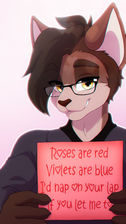 anthro brown_body brown_fur clothed clothing daww eyewear fur glasses heart_symbol holding_card holding_object holidays male roses_are_red shirt smile solo topwear valentine's_day_card yellow_eyes eipril valentine's_day kevin_(eipril) domestic_cat felid feline felis mammal 2026 9:16 hi_res