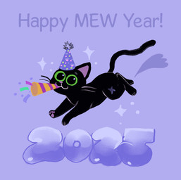 :3 ambiguous_gender black_body black_fur blue_background celebration clothing eyebrows feral fur green_eyes hat headgear headwear heart_symbol holidays party_hat pawpads paws running scar simple_background smile solo sparkles toony whiskers shanhorandraws little_kitty_big_city new_year new_year_2025 little_kitty_(lkbc) 2024 hi_res official_art shaded