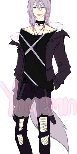 boots bottomwear clothing collar ear_piercing ear_ring footwear jacket looking_at_viewer male pants piercing ring_piercing shoes solo tail tongue tongue_out topwear torn_bottomwear torn_clothing torn_pants yumemin animal_humanoid canid canid_humanoid canine canine_humanoid humanoid mammal mammal_humanoid wolf_humanoid hi_res