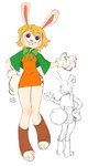 anthro bangs biped blonde_hair blush blush_lines bow_(feature) buckteeth claws clothing dress female green_shawl hair hand_on_hip long_legs orange_clothing orange_dress paws pink_inner_ear short_dress short_hair simple_background skinny smile solo teeth white_background white_sclera themetalhiro one_piece carrot_(one_piece) lagomorph leporid mammal rabbit digital_media_(artwork) full-length_portrait hi_res portrait