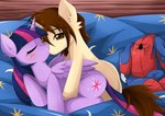 2014 alternate_species bed brown_hair crossover cutie_mark duo equid equine feathered_wings feathers female feral feral_on_feral friendship_is_magic furniture hair hasbro horn jinzhan male male/female mammal marvel multicolored_hair my_little_pony mythological_creature mythological_equine mythology ponification purple_body purple_feathers purple_hair spider-man_(character) spider-man_(series) twilight_sparkle_(mlp) two_tone_hair unicorn winged_unicorn wings