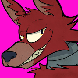 black_nose fur grin looking_back machine male pink_background red_body red_fur simple_background smile smug solo teeth yellow_eyes youtuber shufflehound_(artist) five_nights_at_freddy's scottgames foxy_(fnaf) pyrocynical animatronic canid canine fox mammal robot 1:1 2015 digital_media_(artwork) hi_res icon
