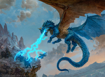 ambiguous_gender blue_body blue_scales breath_powers clothing cloud dutch_angle electricity electricity_breathing electricity_manipulation elemental_manipulation falling feral flying group horn membrane_(anatomy) membranous_wings mountain open_mouth outside scales size_difference tail wings svetlin_velinov dungeons_and_dragons hasbro magic:_the_gathering mythology wizards_of_the_coast dragon human mammal mythological_creature mythological_scalie scalie 2020 official_art