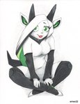anthro female happy looking_at_viewer machine simple_background sitting sitting_on_ground solo white_background emex22 libbie antelope arabian_oryx bovid grazing_antelope mammal oryx robot absurd_res hi_res traditional_media_(artwork)