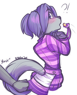4_fingers ageplay anthro assisted_exposure blush clean_diaper clothed clothing diaper diaper_under_clothing diaper_under_onesie disembodied_hand duo female fingers forced hair infantilism interrobang onesie open_mouth pacifier pacifier_necklace purple_eyes purple_hair roleplay simple_background surprised wearing_diaper white_background white_diaper minettefraise felid mammal 2011