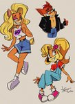 anthro bottomwear clothing crash female group male shorts juneduck21 activision crash_bandicoot_(series) coco_bandicoot crash_bandicoot tawna_bandicoot bandicoot mammal marsupial hi_res