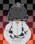 animal_print big_breasts bra breast_squish breasts cleavage clothed clothing cow_costume cow_print cowbell female huge_breasts looking_at_viewer narrowed_eyes solo squint squish tight_clothing underwear nerobero0 undertale_(series) toriel bovid caprine goat mammal hi_res