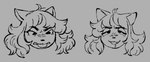 angry anthro bodily_fluids cross-eyed ears_back female fluffy fluffy_hair grey_background growling hair long_hair pivoted_ears saliva saliva_string simple_background solo tongue tongue_out zero_pictured wonderslug pepper_(wonderslug) humanoid headshot_portrait monochrome portrait