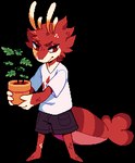 ambiguous_gender anthro blinking bottomwear clothed clothing eyebrows holding_object mouth_closed plant_pot red_body red_eyes shirt shorts solo standing tail topwear white_sclera flavia-elric arthropod crustacean mammal marine shrimp 2019 animated digital_media_(artwork) low_res