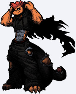 3_fingers abs accessory anthro barazoku belt biped black_clothing black_eyes black_topwear blush bottomwear clothed clothed_anthro clothed_male clothing dialogue ear_piercing ear_ring fingers front_view frown graffiti grey_body grey_bottomwear grey_clothing grey_pants grey_scales grey_skin hair jewelry looking_at_viewer male multicolored_body multicolored_skin muscular muscular_anthro muscular_male narrowed_eyes orange_body orange_scales orange_skin orange_tail pants pecs piercing red_hair ring_piercing scales scowl shirt simple_background smile solo standing tail teeth text topwear torn_clothing two_tone_body two_tone_skin jwbash nintendo pokemon generation_5_pokemon lizard pokemon_(species) reptile scalie scrafty absurd_res digital_media_(artwork) hatching_(art) hi_res shaded
