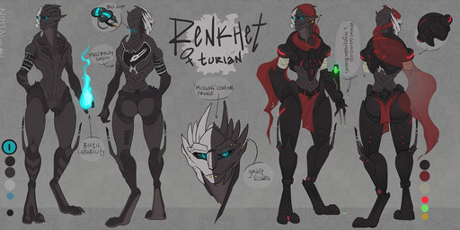 blue_eyes butt clothed clothing female front_view genitals glowing glowing_eyes hand_on_hip not_furry nude off/on rear_view solo text vulva nimtai bioware electronic_arts mass_effect renkhet_(nimtai) alien humanoid turian 2015 english_text model_sheet