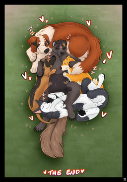 ambiguous_gender anthro cuddling dog_pile eyes_closed feral fur group lying nude sleeping smile tail pariahpuppy korwin canid canine canis domestic_dog herding_dog husky malinois_dog mammal molosser mountain_dog nordic_sled_dog pastoral_dog saint_bernard sheepdog shiba_inu spitz absurd_res comic hi_res