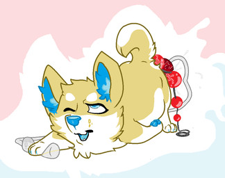 3_toes anal anal_beads anal_masturbation anal_penetration blue_body blue_eyes blue_fur bodily_fluids claws cum cum_splatter dildo feet female feral fur genital_fluids hair masturbation one_eye_closed open_mouth orgasm pawpads paws penetration quadruped sex_toy simple_background slightly_chubby smile solo tail teeth toes tongue toying_self vaginal backsash canid canine canis domestic_dog mammal