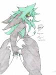 anthro blush breasts butt ear_piercing female genitals green_hair hair masturbation nipples nude piercing pussy solo vaginal vaginal_masturbation azurenekoalex emerald_green_(character) lagomorph leporid mammal rabbit hi_res traditional_media_(artwork)