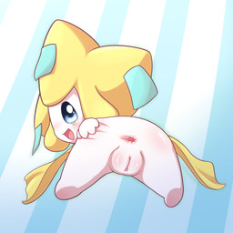 anthro anus blue_eyes butt female genitals loli pattern_background presenting presenting_hindquarters presenting_vulva simple_background solo striped_background vulva white_body yellow_body young young_anthro young_female zwishi nintendo pokemon generation_3_pokemon jirachi legendary_pokemon pokemon_(species) 1:1 hi_res