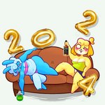 alcohol anthro balls beverage big_balls big_penis breasts butt clothing drunk duo female fur genitals gynomorph hair holidays intersex looking_at_viewer nipples nude penis simple_background sleeping substance_intoxication text yellow_body yellow_fur abunbot animal_crossing new_year new_year_2024 nintendo isabelle_(animal_crossing) canid canine canis domestic_dog lagomorph leporid mammal rabbit shih_tzu toy_dog 1:1 hi_res