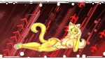 abstract_background big_breasts big_nipples blonde_hair blue_eyes breasts clothing female footwear hair jewelry looking_at_viewer navel nipples panties sandals shoes simple_background smile solo tail tall underwear colletta angelina_onyx deity domestic_cat felid feline felis mammal wallpaper