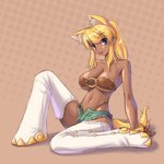 alternative_fashion belt_bra big_breasts blonde_hair blue_eyes boots bottomwear breasts clothed clothing dark_body dark_skin denim denim_bottomwear denim_clothing denim_shorts fangs female footwear gyaru hair human_and_animal_ears j-fashion legwear multi_ear pattern_background ponytail shoes short_hair shorts simple_background sitting skimpy solo tail teeth thigh_highs tongue tongue_out wide_hips wolf_tail unknown_artist magical_pokaan liru_(magical_pokaan) animal_humanoid canid canid_humanoid canine canine_humanoid canis humanoid mammal mammal_humanoid wolf wolf_humanoid 1:1