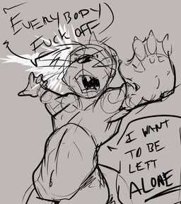 anthro claws dialogue male membrane_(anatomy) navel nude open_mouth solo speech_bubble spread_arms text vent_art webbed_hands whiskers yelling pandottermon mammal mustelid otter 2026 english_text guide_lines sketch