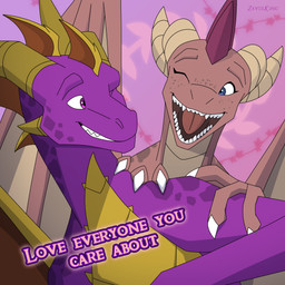 blue_eyes claws couples duo female feral happy holidays horn male one_eye_closed pink_body purple_body purple_eyes smile teeth text tongue wings wink zilonking activision mythology spyro_the_dragon valentine's_day ember_(spyro) spyro dragon mythological_creature mythological_scalie scalie 1:1 2026 absurd_res digital_drawing_(artwork) digital_media_(artwork) hi_res signature