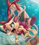 4_fingers anthro blue_eyes breasts bubble clothing duo fangs feet female fingers male male/female open_mouth sex soles tail teeth underwater water young young_female krayboost space_dandy meow_(space_dandy) betelgeusian domestic_cat felid feline felis mammal 2023 digital_media_(artwork) hi_res