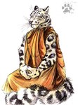 2006 anthro blotch eyes_closed felid inner_ear_fluff male mammal meditating meditation monk pantherine simple_background smile snow_leopard solo tail tuft whiskers white_background