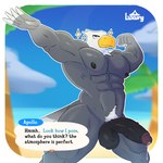 1:1 abs accipitrid accipitriform animal_crossing anthro apollo_(animal_crossing) avian bald_eagle balls beach beak biceps bird bodily_fluids eagle english_text feathers genital_fluids genitals hi_res humanoid_genitalia humanoid_hands humanoid_penis luxuryus_ar male manly muscular muscular_anthro muscular_male nature navel nintendo nipples nude outdoor_nudity outside pecs penis precum sea sea_eagle solo text water