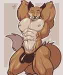 abs anthro barazoku bulge butt clothed clothing eyebrows fur genitals looking_at_viewer male muscular muscular_anthro muscular_male nipples orange_body orange_fur raised_arm solo tail underwear underwear_only whiskers pinumontbalou fantastic_mr._fox canid canine canis fox mammal red_fox true_fox absurd_res hi_res