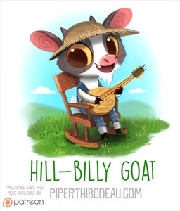 anthro banjo_(instrument) black_body black_fur clothing cloud fur grass hat headgear headwear hill horn humor male musical_instrument open_mouth outside overalls plant plucked_string_instrument pun rocking_chair sky solo straw_hat string_instrument visual_pun white_body white_fur yellow_eyes piper_thibodeau bovid caprine goat mammal digital_media_(artwork) digital_painting_(artwork) painting_(artwork)