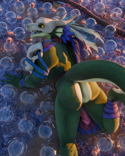 anthro anus bandage bone bottomwear butt claws clothing digitigrade feathers fin flask genitals green_body green_scales loincloth looking_at_viewer lying male mask nude on_front outside penis scales skull solo staff tail teeth yellow_eyes kvaseus briganfi_(modeler) terraria witch_doctor_(terraria) lihzahrd lizardman reptile scalie 3d_(artwork) 4:5 blender_(artwork) blender_cycles_(artwork) digital_media_(artwork) hi_res