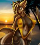 anthro big_breasts bikini breasts clothing detailed_background female huge_breasts nipples non-mammal_breasts one-piece_swimsuit sling_bikini solo swimwear two-piece_swimsuit galacticmichi amalthea fish marine shark 2017