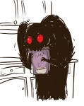 ambiguous_gender anna_stiffler black_body bowl box cereal container cryptid cupboard eating food holding_object inside kitchen monster mothman red_eyes simple_background solo teeth white_background