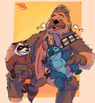 4_arms anthro balls blue_body blue_fur blush embarrassed erection fur genitals group group_sex male male/male multi_arm multi_limb penis red_eyes sex size_difference threesome topony disney guardians_of_the_galaxy lilo_and_stitch marvel star_wars chewbacca rocket_raccoon stitch_(lilo_and_stitch) alien experiment_(lilo_and_stitch) mammal procyonid raccoon wookiee crossover hi_res