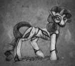 ambiguous_gender blood bodily_fluids creepy cutie_mark feral gem gore horn looking_at_viewer nightmare_fuel quadruped rupee solo tail aisu_art friendship_is_magic hasbro my_little_pony mythology rarity_(mlp) equid equine mammal mythological_creature mythological_equine undead unicorn zombie 2012 greyscale hi_res monochrome