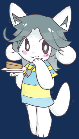 anthro blush cutlery female food fork fur hair holding_object kitchen_utensils plate simple_background solo tools transparent_background white_body white_fur yokaih undertale undertale_(series) temmie_(undertale) mammal tem alpha_channel hi_res