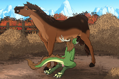 animal_genitalia animal_penis anthro anthro_on_feral anthro_penetrated antlers anus balls bestiality bodily_fluids butt clenched_teeth cum cum_from_mouth cum_in_mouth cum_inside cumshot cumshot_in_mouth duo ejaculation equine_genitalia equine_penis erection feet fellatio feral feral_penetrating feral_penetrating_anthro fur genital_fluids genitals hair hooves horn male male/male male_penetrated male_penetrating male_penetrating_male nude oral oral_penetration orgasm orgasm_face outdoor_nudity outside outside_sex penetration penile penile_penetration penis plant sex sitting slit_penis tail teeth toes zafara_(artist) mythology dragon equid equine horse mammal mythological_creature mythological_scalie scalie digital_media_(artwork) hi_res