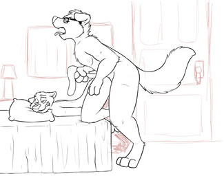 3_toes 4_fingers all_fours anal anal_penetration anthro anthro_on_anthro anthro_penetrated anthro_penetrating anthro_penetrating_anthro arched_back arm_tuft ass_up bed bedding blush butt butt_grab cheek_tuft chest_tuft clenched_teeth curtains doggystyle dominant dominant_male door drunk duo ears_down eyebrows eyes_closed eyewear facial_tuft fangs feet fingers floppy_ears from_behind_position fur furniture glasses half-closed_eyes hand_on_butt head_tuft interspecies lamp looking_pleasured lying male male/male male_penetrated male_penetrating male_penetrating_male markings narrowed_eyes nipples nude on_bed on_front open_mouth orgasm_face penetration penile penile_penetration penis_in_ass pillow pivoted_ears questionable_consent raised_tail sex shoulder_tuft simple_background snout standing striped_markings striped_tail stripes submissive submissive_male substance_intoxication tail tail_grab tail_markings tail_pull teeth toes tongue tongue_out tuft white_background window rotten_robbie elle_(elazul) sharako_cloudcat border_collie canid canine canis collie domestic_dog felid herding_dog leopard mammal pantherine pastoral_dog sheepdog 2017 absurd_res black_and_white digital_media_(artwork) hi_res line_art monochrome sketch unfinished