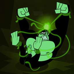 anthro balls black_body black_fur brain butt erection fur genitals green_body green_skin humanoid_genitalia humanoid_penis male nude organs pecs penis restrained simple_background solo tentacles rubberskunktoo cartoon_network powerpuff_girls rocko_socko ape gorilla haplorhine mammal primate 1:1