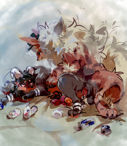 black_body dairy_products duo fluffy fluffy_hair food from_behind_position fur genitals hair knot knotted_penis male male/male male_penetrating mounting orange_body penetration penis sex tan_body tan_fur yogurt zanthu nintendo pokemon red_bull cookie_(cookiewuff) arcanine generation_1_pokemon generation_2_pokemon houndoom pokemon_(species) hi_res