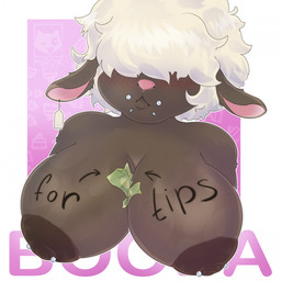 afro big_breasts big_nipples bodily_fluids breasts brown_body brown_fur facial_piercing female fur hair lip_piercing money narrowed_eyes nipple_piercing nipples piercing pink_nose simple_background solo sweat sweatdrop sweaty_breasts text text_on_body white_hair mirok bovid caprine mammal sheep 1:1 hi_res