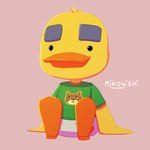 anthro beak clean_diaper clothed clothing diaper eyebrows flippers male shirt simple_background sitting solo t-shirt thick_eyebrows topwear wearing_diaper yellow_body young conditional_dnp nikoyishi animal_crossing nintendo joey_(animal_crossing) anatid anseriform avian bird duck 1:1 2025 digital_media_(artwork) hi_res shaded signature