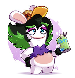 alternate_universe anthro bent_arm beverage beverage_can black_clothing black_hair black_handwear black_mittens blonde_hair blue_eyes bottomless bottomless_anthro bottomless_female can clothed clothed_anthro clothed_female clothing container crop_top eyebrows eyelashes fangs featureless_crotch featureless_legs female female_anthro foam fur green_eyebrows green_hair hair hand_on_hip hand_on_own_hip handwear happy holding_beverage holding_can holding_container holding_object lidded_eyes light lips mittens multicolored_body multicolored_hair noseless purple_clothing purple_crop_top purple_eyelids purple_line_art purple_shirt purple_topwear shirt short_hair short_legs simple_background slightly_chubby slightly_chubby_anthro slightly_chubby_female solo spiky_hair standing tan_body tan_inner_ear tan_lips tan_skin teeth text thick_eyebrows topwear torn_crop_top two_tone_body two_tone_hair white_background white_body white_fur francoisl-artblog mario_bros mario_plus_rabbids_sparks_of_hope nintendo raving_rabbids rayman_(series) ubisoft edge_(mario_plus_rabbids) lagomorph mammal rabbid 2025 colored colored_line_art crossover digital_drawing_(artwork) digital_media_(artwork) english_description english_text full-length_portrait hi_res lighting portrait shaded signature