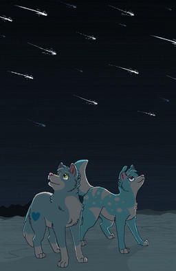 ambiguous_gender blue_body blue_fur detailed_background digitigrade duo eyebrows feral fur green_eyes head_tuft heart_(marking) looking_up markings night one_ear_up outside paws pink_nose purple_eyes raised_tail shooting_star sky snout standing tail tuft white_body white_fur sebdoggo canid canine canis domestic_dog mammal 2012 aliasing cel_shading digital_drawing_(artwork) digital_media_(artwork) microsoft_paint_(artwork) shaded
